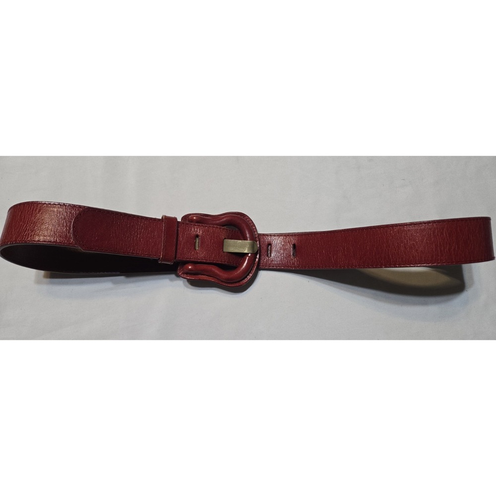Vtg Anne Klein Red Gen Leather Belt Womens Small  32-37" Statement Colorful Bold
